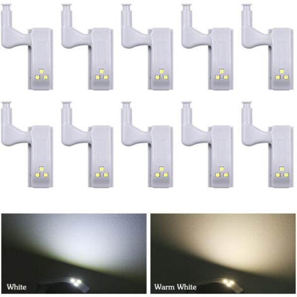 10 kpl LED-anturi saranavalot keittiön kaappiin, kaappiin, vaatekaappiin, valkoinen (valkoinen, 10 kpl)
