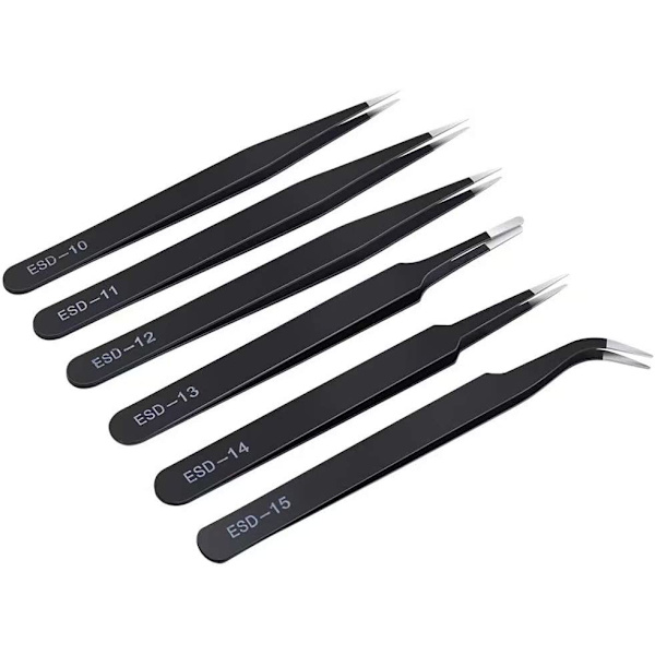 6-delad precisionspincettset, uppgraderad antistatisk rostfritt