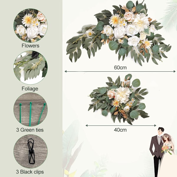 2 stk Blomster Bryllupsbue Kunstige Blomster til Bryllupsseremoni Skilt Blomster til Buegang til Bryllup