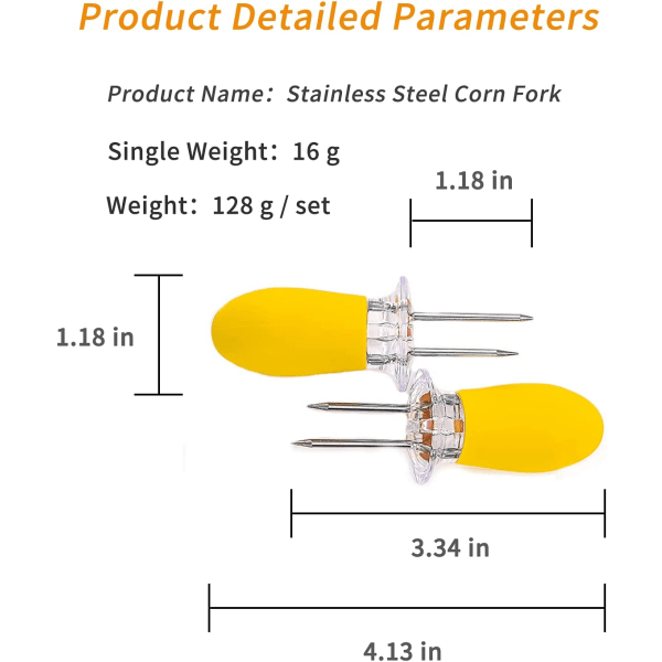 8 stk. Stor rustfritt stål maisgaffel, maiskolbe