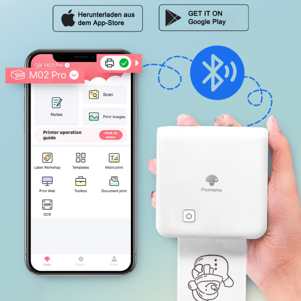 M02 Pro 300 DPI taskutulostin Mini thermal matkapuhelimeen, tarratulostin, yhteensopiva 15, 25, 53 mm paperin kanssa, iOS- ja