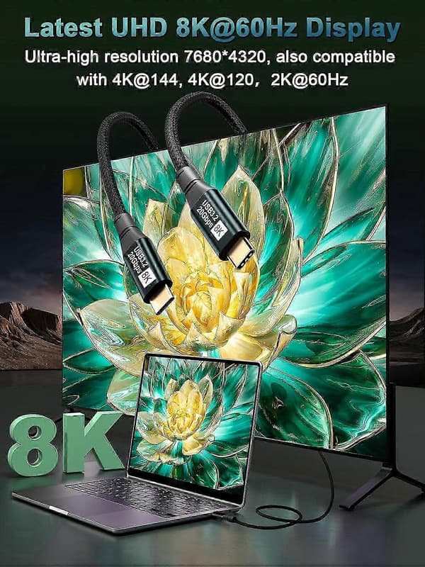USB C til USB C skærmkabel 6.6FT 8K