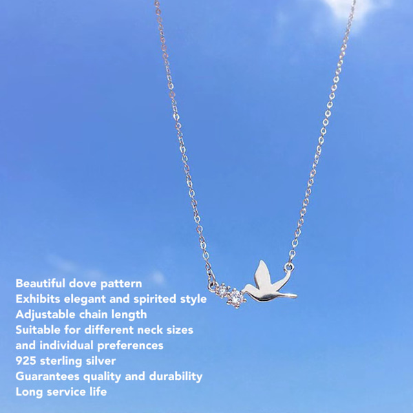 Silver Dove Hänge Halsband Vacker Elegant Justerbar Söta Duva Fågel Hänge Halsband för Kvinnor Platina