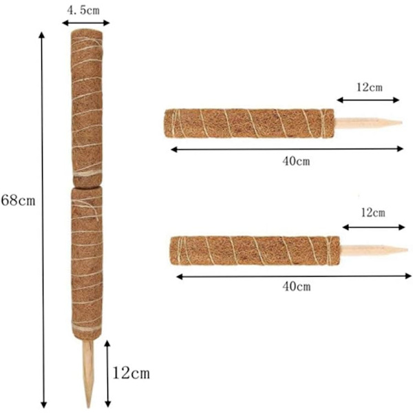 2 stk. Kokosnøddepind 40cm Plantepind Kokos Totem Stang Mosstang