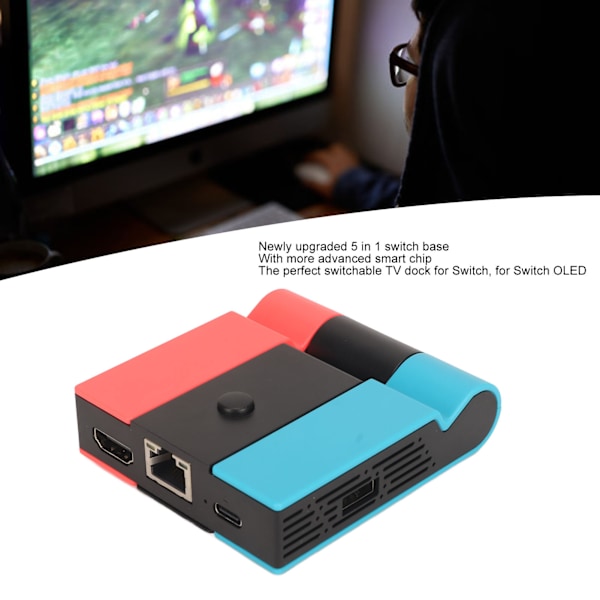 TV Dockningsstation 5 i 1 2USB 45W USB C RJ45 HD Multimedia Interface Gigabit Ethernet Portabel TV Dockningsstation för Switch Röd Blå