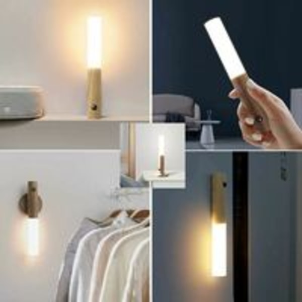 2 kpl LED-portaita, liiketunnistin, paristokäyttöinen, sisätilojen puinen yövalo, USB-ladattava, kannettava langaton magneettinen kaappivalo, seinävalaisin, vauva, lapsi