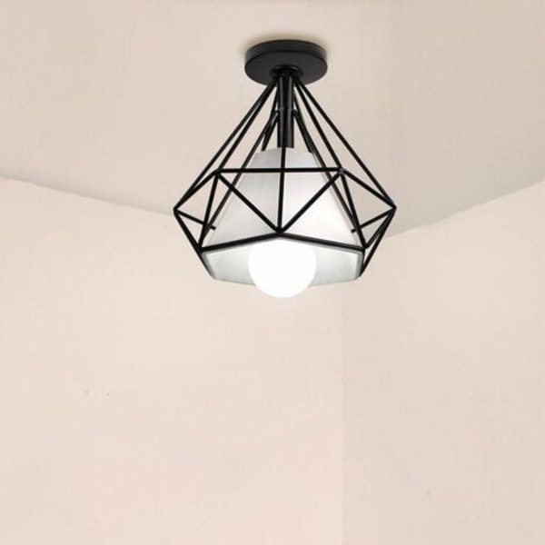 Sett med 2 Retro Industriell Taklampe Bur Diamantformet Metall Jern Lysekrone Hengelampe Armatur for Stue Soverom Kjøkken (Svart)