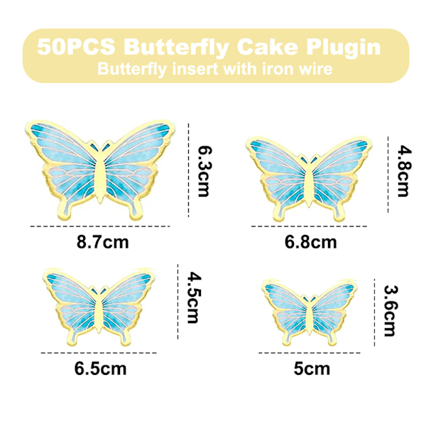 50 stk. Sommerfugl Cupcake Topper Fødselsdag Bryllup Fest Kage Væg Sommerfugle Dekorationer Blandet Størrelse