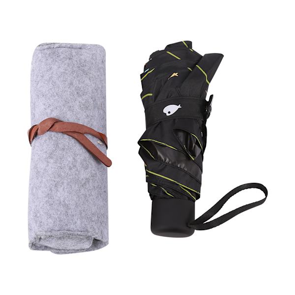 Bærbar Mini Lomme 5 Foldbar Parasol Anti-UV Solparasoller Regnparasol (Sort)