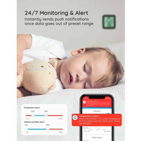 Termometer Hygrometer Bluetooth Digital Temperatur Fuktighet Monitor för Hem, Trådlös Temperatur Fuktighetssensor för Växthus, Källare,