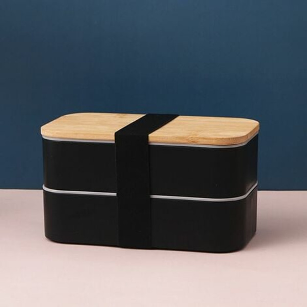 Lunsjboks - Bento Lunsjboks Alt-i-ett, Matboks med Bestikk og Sausbeholdere - Bentoboks for Salater, Snacks, Lunsjboksrom med Tilbehør, Ideell Måltidsforberedelse - Svart