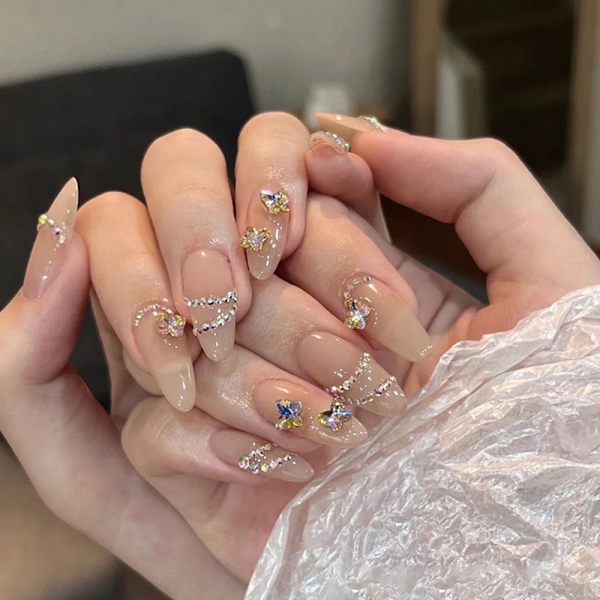 Tryk på negle lange med designs falske falske negle tryk på