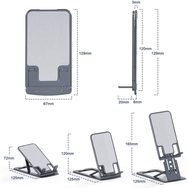 Pöytäpuhelimen/tabletin pidike, kannettava alumiininen älypuhelimen pidike, monikulmainen säädettävä taitettava pöytäalusta iPad Prolle, 4-12,9 tuuman puhelimelle ja tabletille