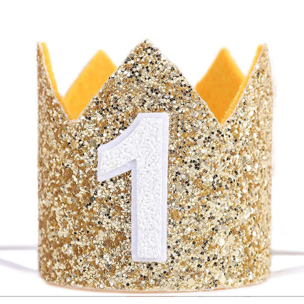 Glitter-kruunu 1. syntymäpäivälle, ensimmäisen syntymäpäivän kruunu, lahja tytölle tai pojalle, valokuvausrekvisiitta, 1. syntymäpäivän juhlahattu