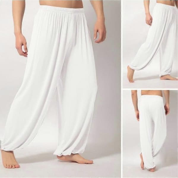 Afslappede ensfarvede baggy yogabukser til mænd M Light grey