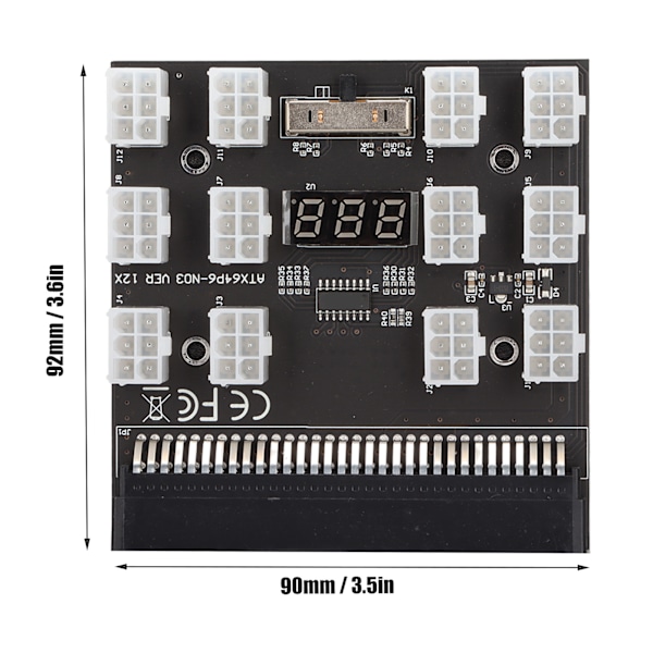 PSU-kort Svart PCB Plastmaterial 12 ATX 2x3 Pin Uttak LED Spenningsdisplay Strømkobling