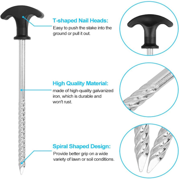 6 st Anti-rost Camping Stakes, Camping Screw Stakes, Hård Mark Tält och Markis Stakes, för Bivvy Tält, för Trädgård, Camping, Resor, Utomhus