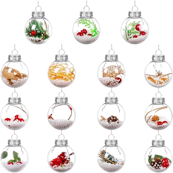 Gjennomsiktige julekuler, 16 stk. klare fyllbare kuler, 6 cm julekuler i akryl, dekorative julekuler, julepynt, DIY