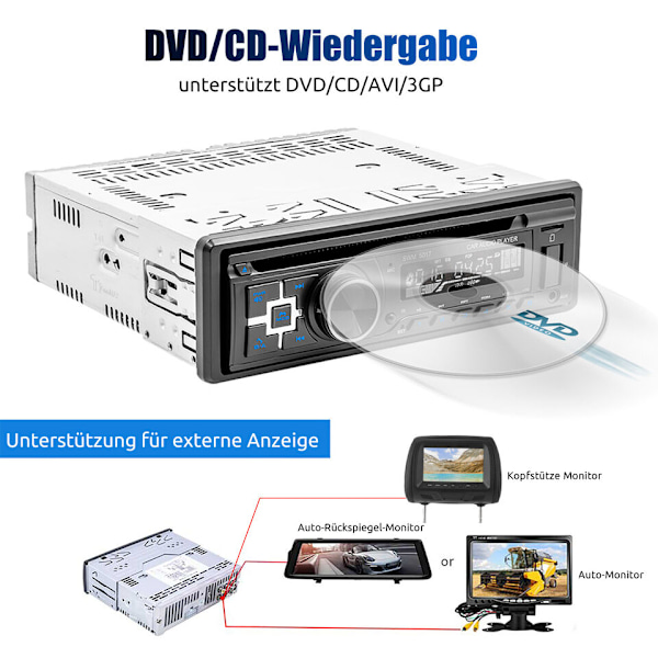 Autoradio mit CD-DVD-Player, MP3, USB, Bluetooth, FM-AUX-Eingang, Radio Single 1 DIN
