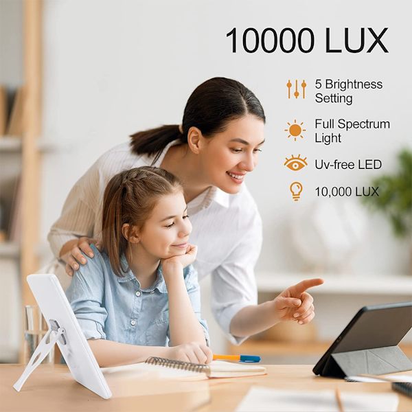 Ljusterapilampa, 10 000 lux sollampa, pekkontroll, justerbar