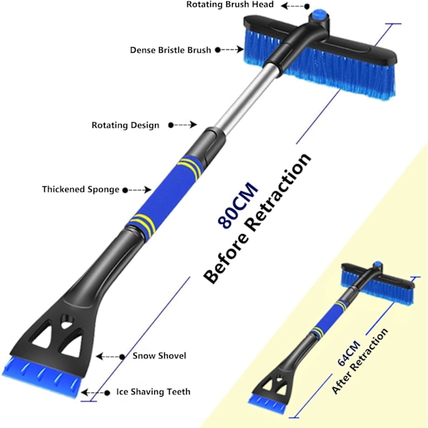 Udtrækkelige isskrabere til bilrude 2-i-1 snebørste til bil snebørste til bil, 31,5\" udtrækkelig snebørste og isskraber, sammenklappelig