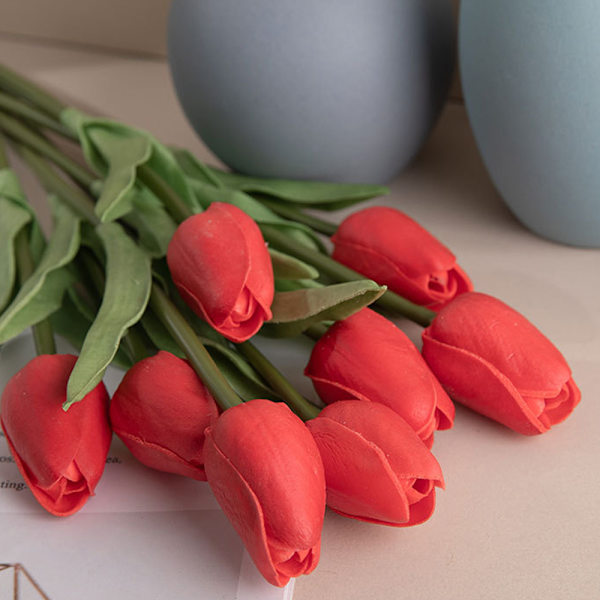 10 stk PU kunstige tulipaner ekte touch kunstige blomsteroppsats