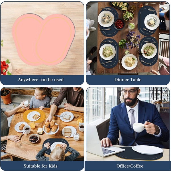 Faux läder placemats set om 4 - Dubbelsidig färg oval