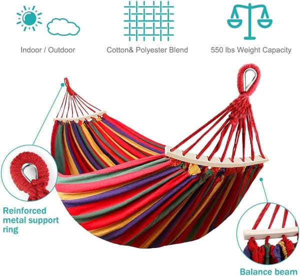 Upgraded Durable Canvas Camping Hammock, Single Beds with Two Balance Beams, 220*150cm