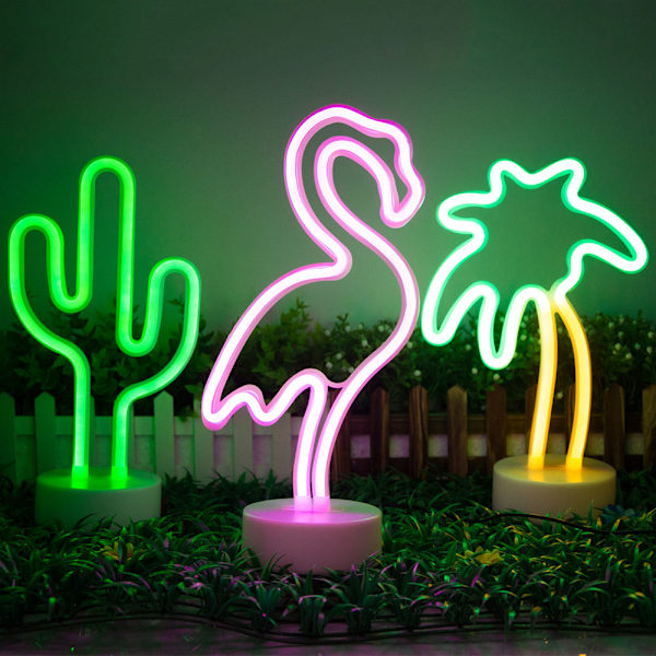 Kaktus Neon Vägg Sovrum Barn med Skrivbordsram Batteri och USB Po