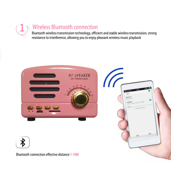 Trådlösa stereohögtalare i retrostil, bärbara Bluetooth-högtalare i vintage-stil