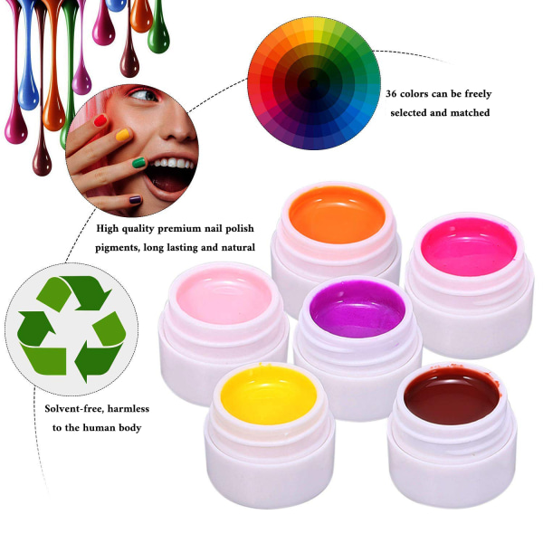 36 farger UV farge gel, UV negler sett, gel farger for negler,