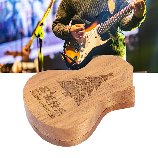 Gitarrplektrum Box Portabel Multifunktionell Gitarrformad Träplektrumhållare Fodral L827 Kaskad Julgran