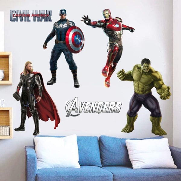 FJIANWEI Superhero Wall Stickers 3D Avengers Aftagelig væg