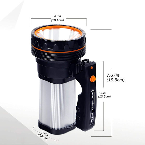 LED-ficklampa 7000 lumen, uppladdningsbar, vattentät IPX4, bärbar campinglampa 9000 mAh, campinglampa, bärbar strålkastare (silver)