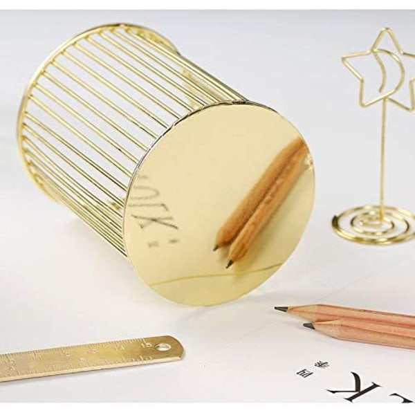Gull metall pennholder for skrivebord, sminkebørstekopp, blyant