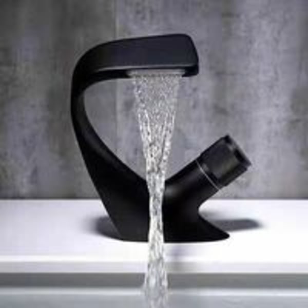 Foss Kran med Én Hull til Vask, Messing Kran til Baderomsvask, Luksuriøs Designer Kran til Badekar (Svart, 18-13 cm)