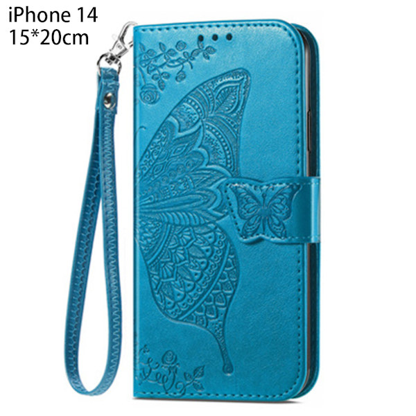 PU Läder Stativ Korthållare Strap Flip Cover för iPhone 14