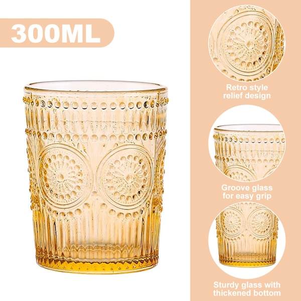 300 ml:n vintage-vesilasit, romanttiset juomalasit, lasiastiasto mehulle, juomille, oluelle, cocktailille