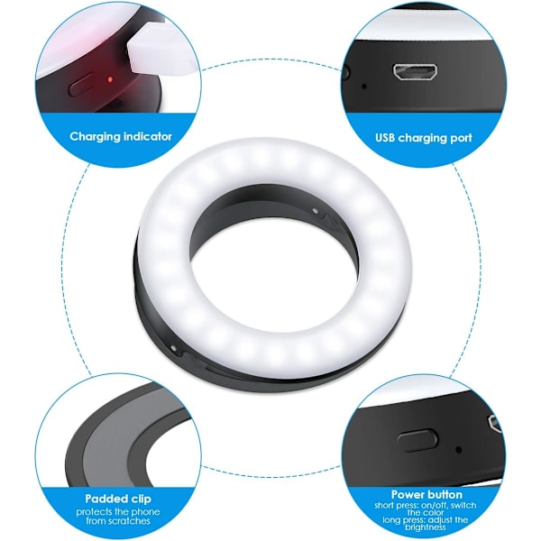 Selfie-lys, Selfie-lys mobil, Ringlys mobil, 40 LED