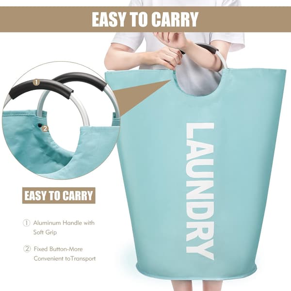 90L Large Laundry Basket, Foldable Laundry Bag, Freestanding Tall Laundry Hamper, Collapsible Laundry Basket (Light Blue) Light Blue