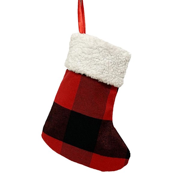 Klassiska Mini Julstrumpor För Festlig Stämning, Röd Svart Buffelrutig Design, Återanvändbar Juldekor, Perfekta Familjejuldekorationer