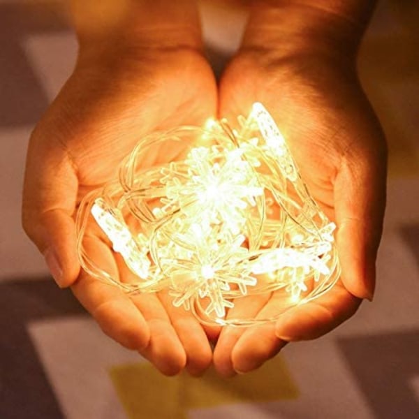 Julbelysning, 20 Ft 40 Led Snowflake String Lights Batteri O Snowflake-warm White