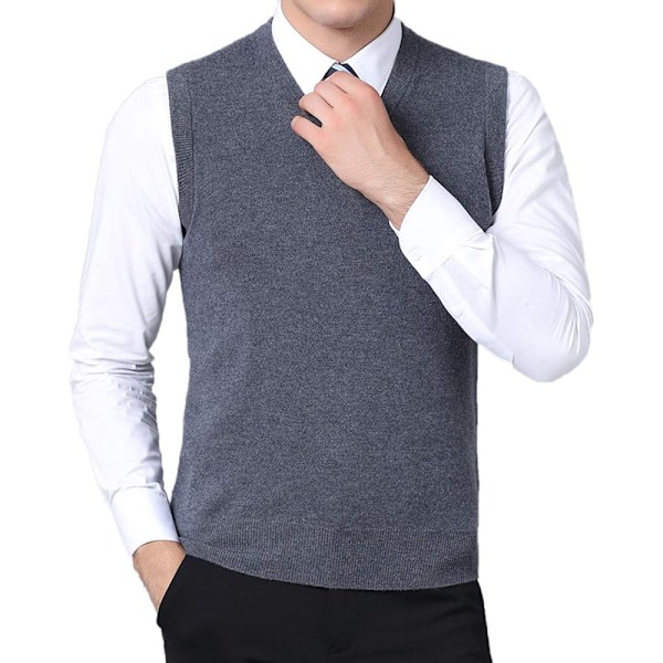 Herre Vinter Vest V Hals Uten Ermer Klassisk Business Gentleman Strikk Genser Strikket Vest Genser Cardigan Tank Topper (XXL)