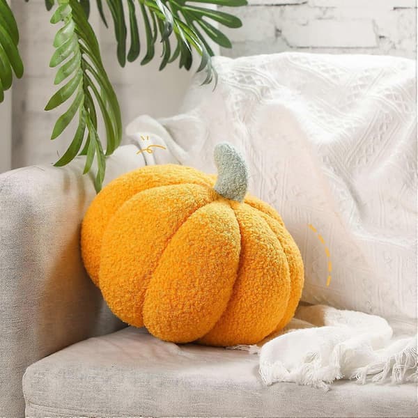 2-pack pumpakuddar, höstpumpakuddar, pumpakudde, 3D pumpaformade prydnadskuddar för höst-, tacksägelse- och halloween-dekorationer Yellow and White