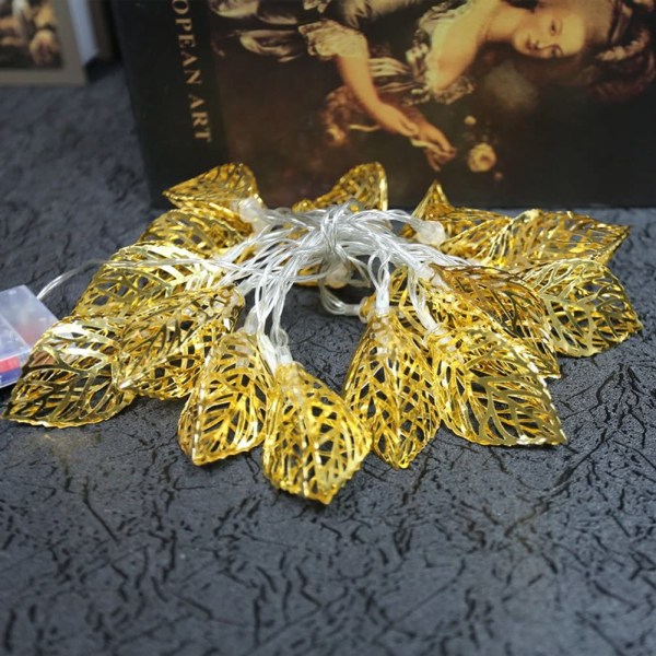 Party Xmas ihålig metall guld blad ljusslinga 20 LED-remsa lampa
