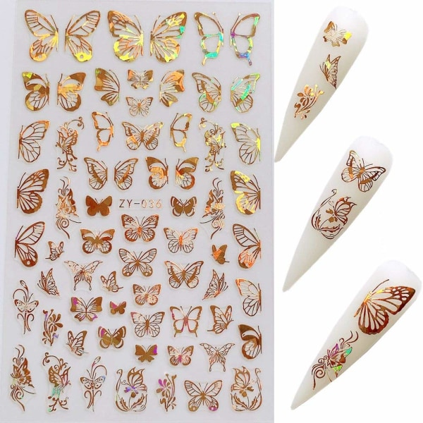 8Sheets Nail Art selvklæbende Sticker Sheets Forskellige Laser Gold