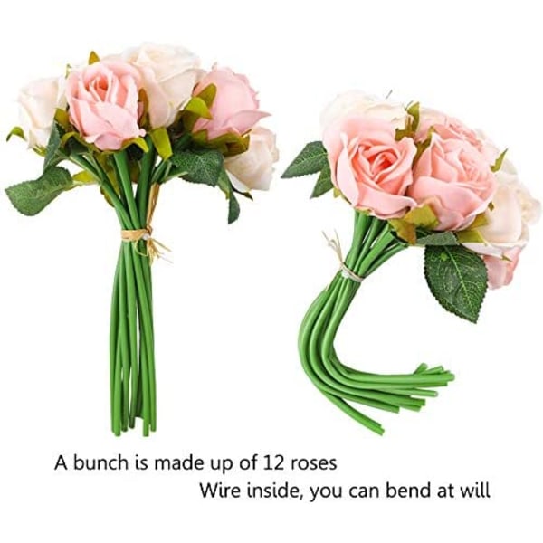 CEWOR 24 Heads Artificiella Rose Blommor Bukett Siden Blommor