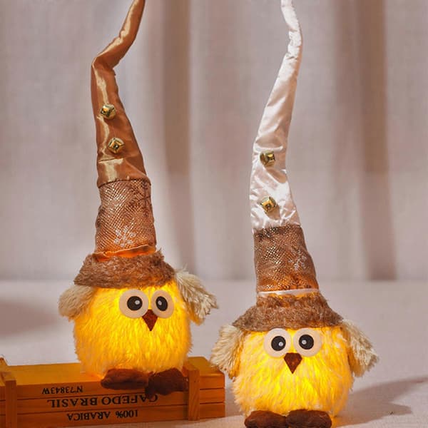 Höstdekoration Halloween Tomte Uggla Figurer med LED-ljus för Jul Soffa Sovrum Fönsterdisplay Present 2