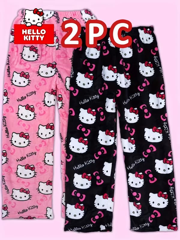 Dameforede flannelpyjamasbukser til vinter, maskinvaskbare, uden pilling eller deformation, elastisk vidde ben design for at forlænge benene, Black+Light pink M