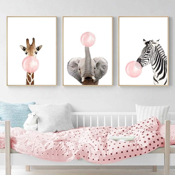 Nordiska idéer 3 affischer Giraff Lejon Elefant Affischer Moln Måne